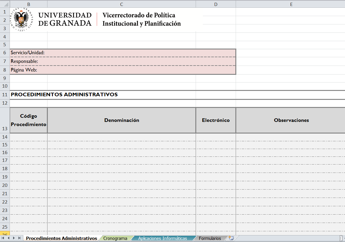 Procedimientos administrativos en blanco