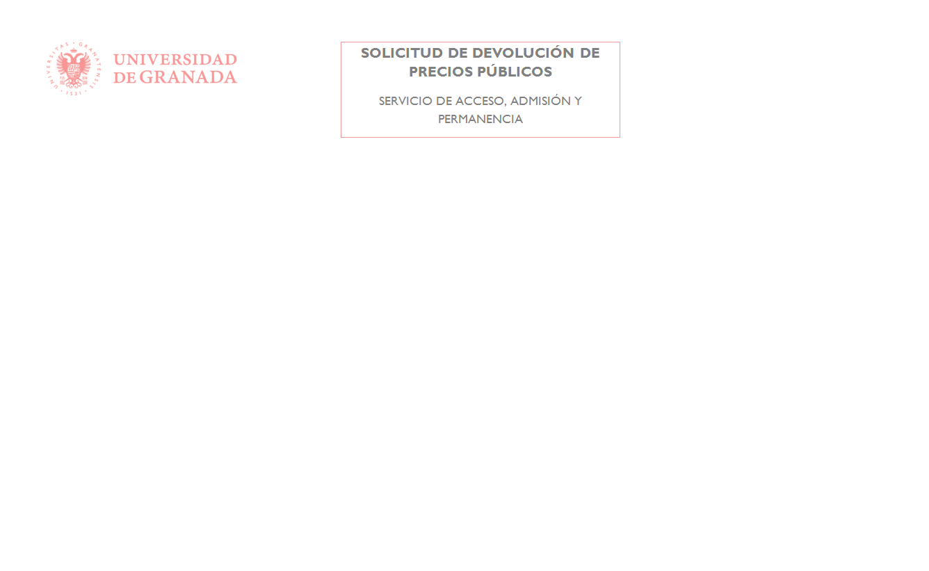 Logotipo de la UGR horizontal sin gradación y en color rojo junto con recuadro que incluye un nombre del documento, el nombre de un Servicio de la UGR, con borde en rojo